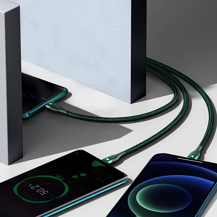 Кабель USB, Type-C - MicroUSB, Lightning, Type-C для зарядки 1,2 м 100W плетеный Baseus Flash Series зеленый