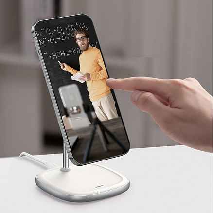 Беспроводная магнитная зарядка MagSafe для iPhone 15W Baseus Swan белая