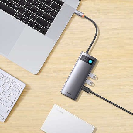 Хаб (разветвитель) Type-C - HDMI, 3 х USB 3.0, Type-C PD, VGA, RJ45 Baseus Gleam Series серый