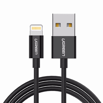 Кабель USB - Lightning для зарядки iPhone 2 м 2.4A MFi Ugreen US155 (быстрая зарядка) черный