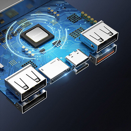 Внешний аккумулятор Baseus Amblight 30000мАч (4хUSB, Type-C, ток 3А, быстрая зарядка PD, QC 3.0, 33Вт) черный