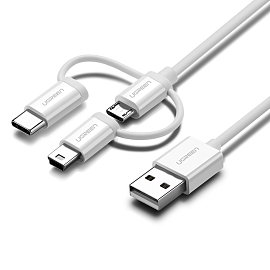 Кабель USB - MicroUSB, MiniUSB, Type-C 1 м 2A Ugreen US185 белый