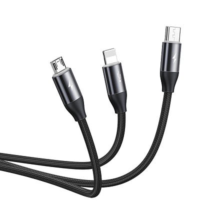 Кабель USB - MicroUSB, Lightning, Type-C 1 м 3.5A c магнитом Baseus Car черный