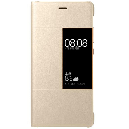 Чехол для Huawei P9 кожаный - книжка оригинальный Rimless View Flipcase золотистый