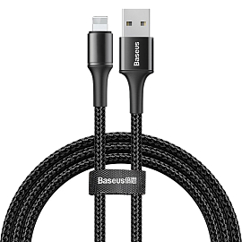 Кабель USB - Lightning для зарядки iPhone 1 м 2.4А плетеный Baseus Halo черный