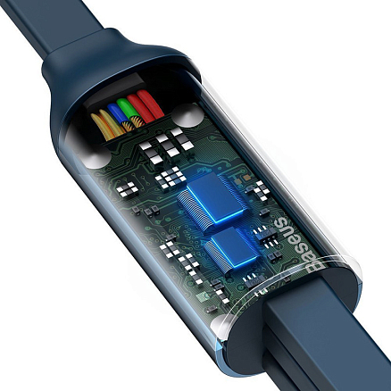 Кабель USB - MicroUSB, Lightning, Type-C для зарядки 1,2 м 3.5А плоский Baseus Bright Mirror синий