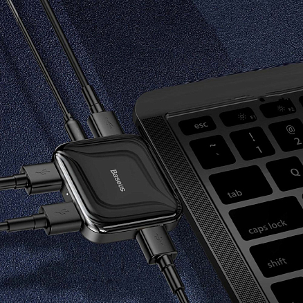 USB 2.0 HUB (разветвитель) на 4 порта Baseus Fully folded с питанием MicroUSB черный
