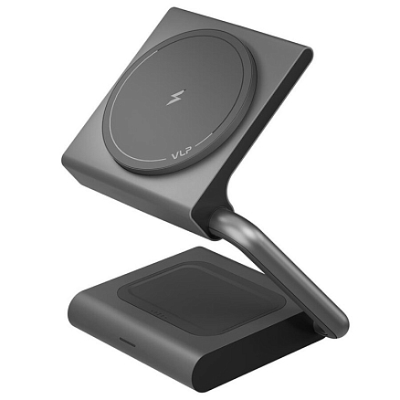 Беспроводная зарядка MagSafe 2-в-1 для телефона и наушников 15W 3A VLP Zen Charger (быстрая зарядка) серая