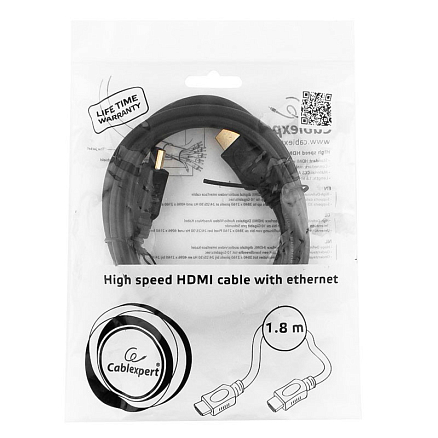 Кабель HDMI - HDMI (папа - папа) длина 1,8 м версия 1.4 Cablexpert черный