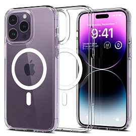 Чехол для iPhone 14 Pro гибридный Spigen Ultra Hybrid MagSafe прозрачно-белый