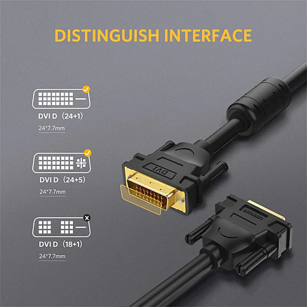 Кабель DVI-D - DVI-D (папа - папа) длина 1,5 м Ugreen DV101 черный