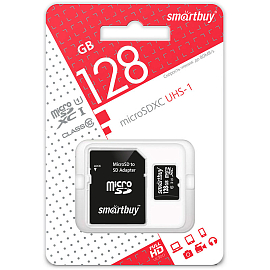 Карта памяти Smartbuy SB128GBSDCL10 MicroSDXC 128Gb Class 10 с адаптером SD