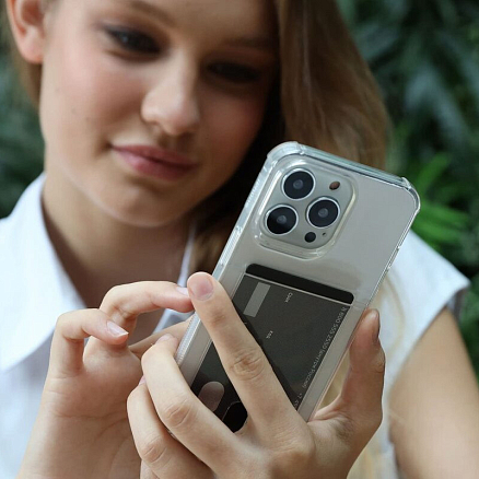 Чехол для iPhone 16 Pro Max гелевый с карманом для карты Rocket Clear Plus прозрачный