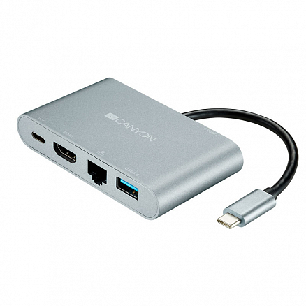 Хаб (разветвитель) Type-C - HDMI 4K, 2 х USB 3.0, Ethernet, Type-C PD 60W Canyon DS-4