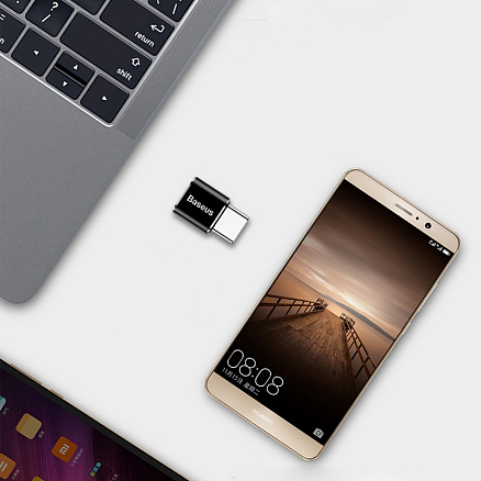 Переходник Type-C - MicroUSB (папа - мама) Baseus черный