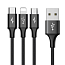 Кабель USB - Lightning, MicroUSB, Type-C 1,2 м 3A плетеный Baseus Rapid черный