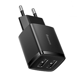 Зарядное устройство сетевое с двумя USB входами Baseus Compact Charger 2U 10.5W черное