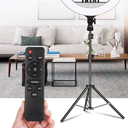 Кольцевая лампа диаметром 54 см с пультом ДУ RL-21 (три крепления для телефонов) черная