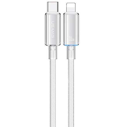 Кабель Type-C - Lightning для зарядки iPhone 1 м 30W плетеный Usams Cloud US-SJ659 (быстрая зарядка PD) белый