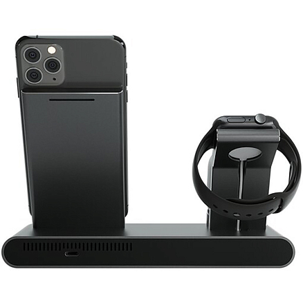 Беспроводная зарядка 3-в-1 для телефона, Apple Watch и AirPods 10W Prestigio ReVolt A1 (быстрая зарядка) темно-серая