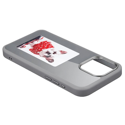 Чехол для iPhone 16 Pro Max гибридный DIY с NFC E-ink дисплеем серый