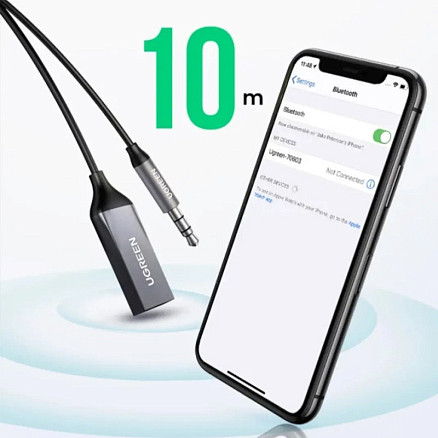 Bluetooth аудио адаптер (ресивер) 3,5 мм в USB порт cо слотом для MicroSD Ugreen CM310 с громкой связью черный