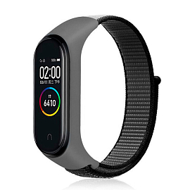 Сменный браслет для Xiaomi Mi Band 4 текстильный Nova Nylon Loop серый с черным