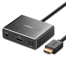Переходник (преобразователь) HDMI - HDMI, 3,5 мм, SPDIF Toslink (папа - мама) 50 см Ugreen 40281 с питанием MicroUSB черный