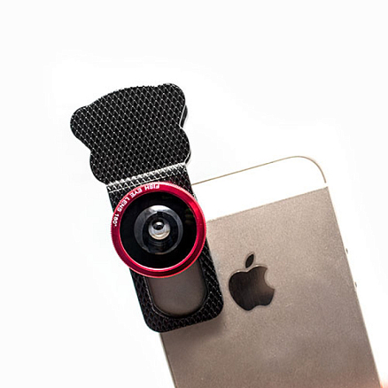 Объектив для телефона универсальный 4-в-1: Fisheye, Wide-Angle, Macro, Telephoto 10х на прищепке темно-серый