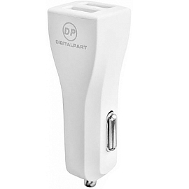Зарядное устройство автомобильное с двумя USB входами 3.4A и MicroUSB кабелем Digitalpart CC-231 белое