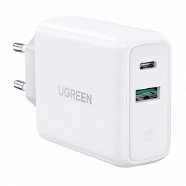 Зарядное устройство сетевое c USB и Type-C входами 36W Ugreen CD170 (быстрая зарядка QC 3.0, PD 3.0) белое