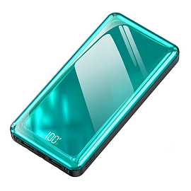 Внешний аккумулятор PowerBank DX31 10000мАч (2 x USB, Type-C, MicroUSB, QC. PD, 22.5Вт) с фонариком сине-зеленый
