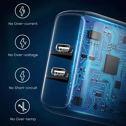 Зарядное устройство сетевое с двумя Type-C 40W 3А Ugreen CD243 (быстрая зарядка PD 3.0, QC 3.0) белое