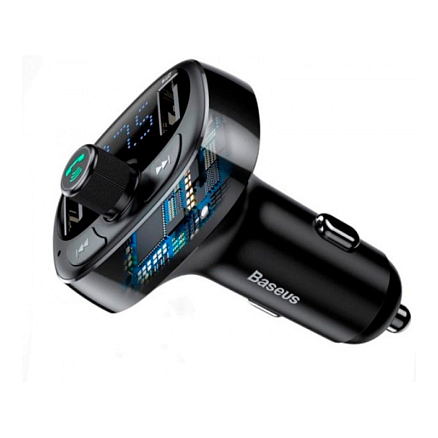 FM модулятор (трансмиттер) автомобильный Baseus S-09 с громкой связью и двумя USB (3.4A) для зарядки черный