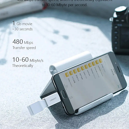 Переходник MicroUSB - USB (папа - мама) Ugreen US195 белый