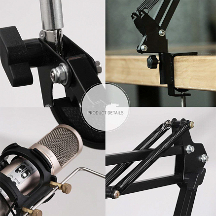 Стойка-держатель (пантограф) для микрофона с поп-фильтром Remax CK-100 черная