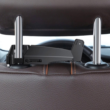 Держатель автомобильный на подголовник складной Baseus Backseat черный