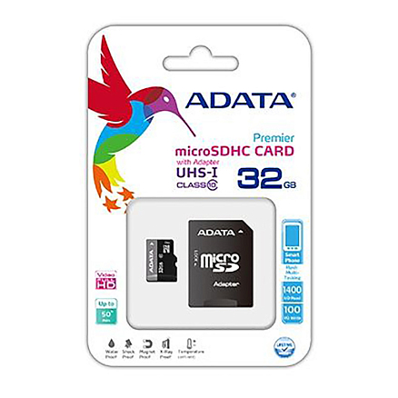 Карта памяти ADATA Premier MicroSDHC 32Gb UHS-I U1 100 Мб/с Class 10 с адаптером SD