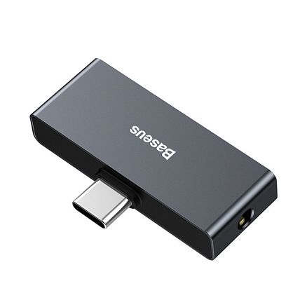 Переходник Type-C - 3,5 мм, Type-C (папа - мама, мама) Baseus L57 (быстрая зарядка PD) черный