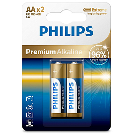 Батарейка LR6 (пальчиковая большая AA) Philips Premium Alkaline LR6M2B/97 упаковка 2 шт.