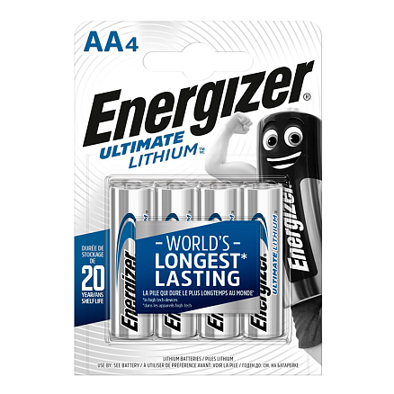 Батарейка LR6 Alkaline (пальчиковая большая AA) Energizer Ultimate Lithium FSB4 упаковка 4 шт.