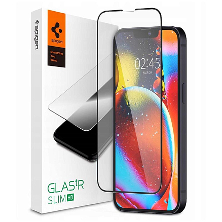 Защитное стекло для iPhone 13 mini на весь экран противоударное Spigen Glass FC черное