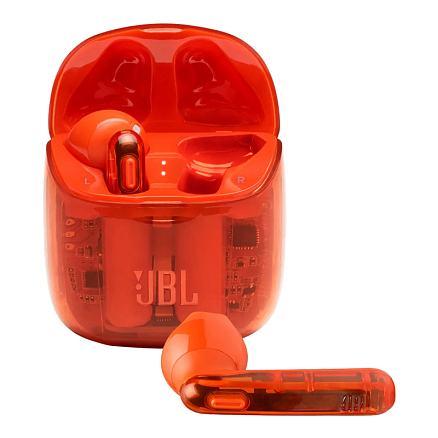 Наушники TWS беспроводные JBL Tune 225 вкладыши с микрофоном прозрачно-оранжевые