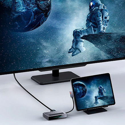 Хаб (разветвитель) Type-C - USB 3.0, SD, microSD, HDMI, Type-C PD, 3.5 мм Baseus Magic серый