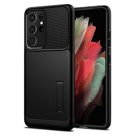 Чехол для Samsung Galaxy S21 Ultra гибридный тонкий Spigen Slim Armor черный
