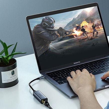 Переходник Type-C - Gigabit Ethernet длина 10 см Ugreen CM199 серый