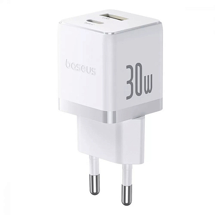 Зарядное устройство сетевое с USB и Type-C входами 3А 30W с кабелем Type-C 60W Baseus Palm (быстрая зарядка PD) белое