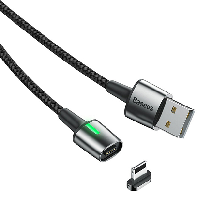 Кабель USB - MicroUSB, Lightning, Type-C 1 м 3А со сменными штекерами магнитный плетеный Baseus Zinc черный