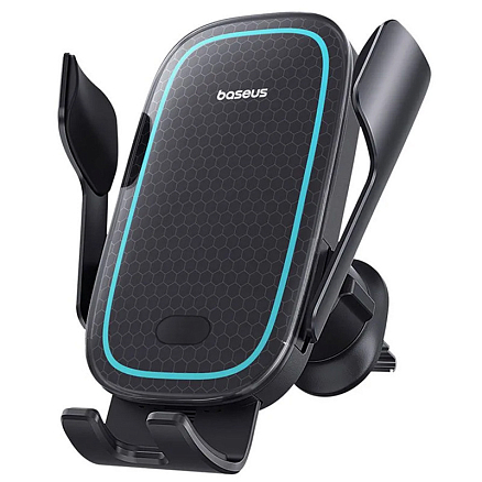 Держатель автомобильный в решетку обдува с беспроводной зарядкой (быстрая) и автоматическим зажимом Baseus Milky Way Pro BS-CM023 черный