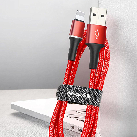 Кабель USB - Lightning для зарядки iPhone 1 м 2.4А плетеный Baseus Halo красный